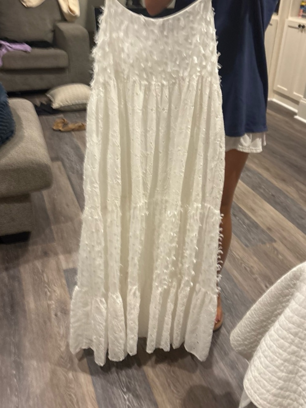 Zara White Textured Tiered Maxi Dress
